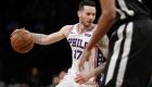 Philadelphia 76ers guard JJ Redick (17) dribbles during the first half of an NBA basketball game, Sunday, March 11, 2018, in New York. (AP Photo/Kathy Willens)