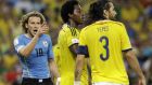 Ο Ντιέγκο Φορλάν της Ουρουγουάης φωνάζει στον Μάριο Γέπες της Κολομβίας στη μεταξύ τους αναμέτρηση για τη φάση των 16 του Παγκοσμίου Κυπέλλου 2014 στο 'Μαρακανά', Ρίο ντε Ζανέιρο, Σάββατο 28 Ιουνίου 2014