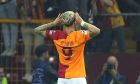 Galatasaray's Mauro Icardi celebrates after scoring against Bayern during a Champions League group A soccer match between Galatasaray and Bayern Munich in Istanbul, Tuesday, Oct. 24, 2023. (AP Photo/Emre Otkay)