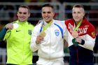 Gold medalist Greece's Eleftherios Petrounias center, silver medallist Brazil's Arthur Zanetti, left, and bronze medallist Russia's Denis Abliazin right, display their medals for the rings during the artistic gymnastics men's apparatus final at the 2016 Summer Olympics in Rio de Janeiro, Brazil, Monday, Aug. 15, 2016. (AP Photo/Julio Cortez)