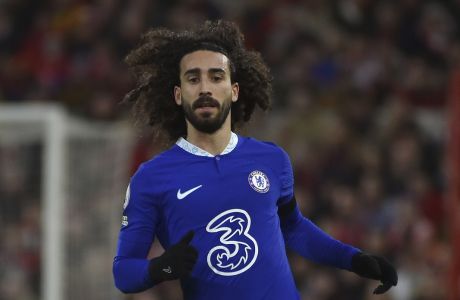 Chelsea's Marc Cucurella during the English Premier League soccer match between Nottingham Forest and Chelsea at City ground in Nottingham, England, Sunday, Jan. 1, 2023. (AP Photo/Rui Vieira)