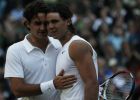 Roger Federer congratulates Spain's Rafael Nadal after he won the the Men's Singles final on the Centre Court at Wimbledon, Sunday, July 6, 2008. (AP Photo/Alessia Pierdomenico, pool)