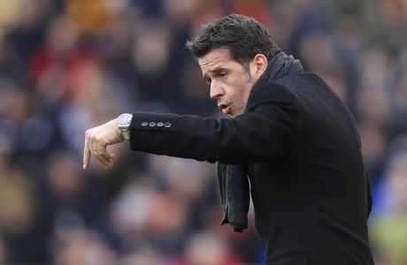 Hull City manager Marco Silva gestures during their English Premier League soccer match between Hull City and Burnley at the KCOM Stadium, Hull, England, Saturday, Feb. 25, 2017.  (Mike Egerton/PA via AP)
