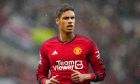 Manchester United's Raphael Varane runs on the pitch during the English Premier League soccer match between Manchester United and Crystal Palace at the Old Trafford stadium stadium in Manchester, England, Saturday, Sept. 30, 2023. (AP Photo/Jon Super)