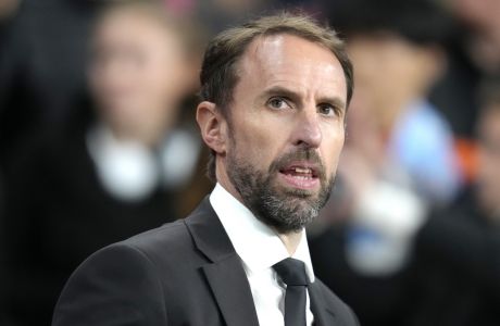 England's manager Gareth Southgate ahead of the UEFA Nations League soccer match between England and Germany at Wembley stadium in London, Monday, Sept. 26, 2022. (AP Photo/Kirsty Wigglesworth)