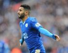 Leicesters Riyad Mahrez celebrates after scoring during he English Premier League soccer match between Leicester City and Swansea City at the King Power Stadium in Leicester, England, Sunday, April 24, 2016. (AP Photo/Rui Vieira)