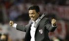 Argentina's River Plate coach Marcelo Gallardo celebrates a goal by player German Pezzella against Colombias Atletico Nacional during their final Copa Sudamericana soccer match in Buenos Aires, Argentina, Wednesday, Dec. 10, 2014. River Plate won the match 2-0 and the tournament. (AP Photo/Natacha Pisarenko)