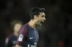 PSG's Javier Pastore celebrates after scoring against Toulouse during the French League One soccer match between PSG and Toulouse at the Parc des Princes stadium in Paris, France, Sunday, Aug. 20, 2017. (AP Photo/Kamil Zihnioglu)