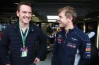 MONTREAL, QC - JUNE 08:  Actor Michael Fassbender talks with Sebastian Vettel of Germany and Infiniti Red Bull Racing following the qualifying session for the Canadian Formula One Grand Prix at the Circuit Gilles Villeneuve on June 8, 2013 in Montreal, Canada.  (Photo by Mark Thompson/Getty Images) *** Local Caption *** Sebastian Vettel; Michael Fassbender