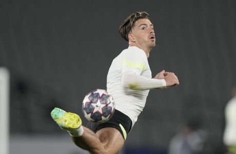 Manchester City's Jack Grealish controls the ball during a training session at the Ataturk Olympic Stadium in Istanbul, Turkey, Friday, June 9, 2023. Manchester City and Inter Milan are making their final preparations ahead of their clash in the Champions League final on Saturday night. (AP Photo/Antonio Calanni)