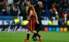Roma's Francesco Totti and Roma coach Luciano Spalletti, right, walk on the pitch at the end of the Champions League Round of 16, second leg, soccer match between Real Madrid and Roma at the Bernabeu stadium in Madrid, Spain, Tuesday, March 8, 2016. Real Madrid won 2-0. (AP Photo/Francisco Seco)  