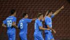 Miral Samardzic, right, of HNK Rijeka of Croatia celebrates scoring with teammates during their soccer Europe League qualifying 2nd round 2nd leg soccer match against Ferencvaros of Hungary in Puskas Ferenc Stadium in Budapest, Hungary, Thursday July 24, 2014. (AP Photo/MTI, Tibor Illyes)