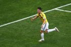 BRASILIA, BRAZIL - JUNE 19: James Rodriguez of Colombia celebrates after scoring his team's first goal during the 2014 FIFA World Cup Brazil Group C match between Colombia and Cote D'Ivoire at Estadio Nacional on June 19, 2014 in Brasilia, Brazil.  (Photo by Adam Pretty/Getty Images)