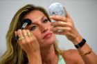 RIO DE JANEIRO, BRAZIL - JULY 13:  Model Gisele Bundchen makes up before being interviewed prior to the 2014 FIFA World Cup Brazil Final match between Germany and Argentina at Maracana on July 13, 2014 in Rio de Janeiro, Brazil.  (Photo by Mike Hewitt - FIFA/FIFA via Getty Images)