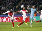 Monaco's Tiemoue Bakayoko, left, heads the ball to score his side side 's 3rd goal during a Champions League round of 16 second leg soccer match between Monaco and Manchester City at the Louis II stadium in Monaco, Wednesday March 15, 2017. (AP Photo/Claude Paris)