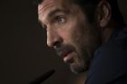 Juventus' goalkeeper Gianluigi Buffon answers a question during a news conference at the Santiago Bernabeu stadium in Madrid, Tuesday, April 10, 2018. Juventus will play a Champions League quarter final second leg soccer match with Real Madrid on Wednesday 11. (AP Photo/Francisco Seco)