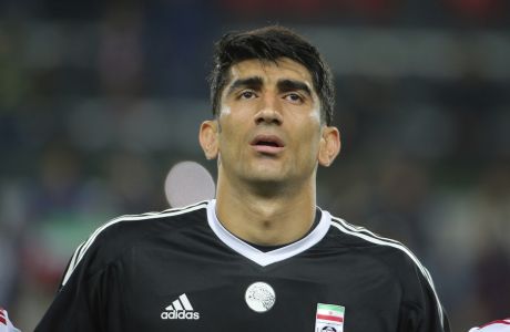 Iran's Alireza Safar Beiranvand prior to a friendly soccer match between Turkey and Iran, in Istanbul, Monday, May 28, 2018. (AP Photo)