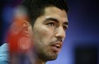 FC Barcelona's Luis Suarez attends a press conference at the Sports Center Joan Gamper in Sant Joan Despi, Spain, Tuesday, March 7, 2017. FC Barcelona will play against Paris Saint Germain in a Champions League round of 16, second leg, soccer match on Wednesday. (AP Photo/Manu Fernandez)
