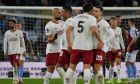 Manchester United players celebrate at full time of the English Premier League soccer match between Aston Villa and Manchester United at the Villa Park stadium in Birmingham, England, Sunday, Feb. 11, 2024. Manchester United won 2-1. (AP Photo/Rui Vieira)