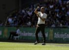 Manchester City's manager Pep Guardiola gives instructions from the sidelines during the Community Shield soccer match between Chelsea and Manchester City at Wembley, London, Sunday, Aug. 5, 2018. (AP Photo/Tim Ireland)