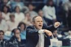 LSU coach Dale Brown yells to his team from the sideline during the game against Louisville in Reunion Arena, Saturday, March 29, 1986, Dallas, Tex. Louisville defeated LSU 88-77. (AP Photo/David Longstreath)