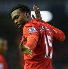LIVERPOOL, ENGLAND - JANUARY 19:  Daniel Sturridge of Liverpool celebrates scoring his team's third goal during the Barclays Premier League match between Liverpool and Norwich City at Anfield on January 19, 2013 in Liverpool, England.  (Photo by Mark Thompson/Getty Images)