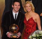 Barcelona's Argentinian forward Lionel Messi poses with Colombian singer Shakira (R) after receiving for the third time the FIFA Ballon d'Or award on January 9, 2012 at the Kongresshaus during the FIFA Ballon d'Or ceremony in Zurich.       AFP PHOTO / FRANCK FIFE (Photo credit should read FRANCK FIFE/AFP/Getty Images)