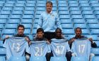 Manchester City manager Roberto Mancini with new signings (left to right) Aleksandar Kolarov, David Silva, Yaya Toure and Jerome Boateng following a training session at the City of Manchester Stadium, Manchester.