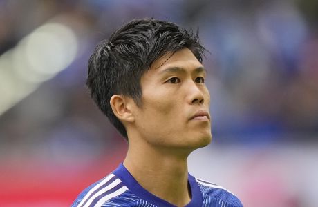 Japan's Takehiro Tomiyasu is pictured prior the international friendly soccer match between USA and Japan in Duesseldorf, Germany, Friday, Sept. 23, 2022. (AP Photo/Martin Meissner)