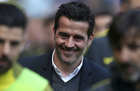 Hull City manager Marco Silva prepares for the match against Manchester City during their English Premier League match at the Etihad Stadium, Manchester, England, Saturday, April 8, 2017. (Dave Thompson/PA via AP)