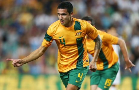 SYDNEY, AUSTRALIA - NOVEMBER 19:  Tim Cahill of the Socceroos celebrates scoring the first goal during the international friendly match between the Australian Socceroos and Costa Rica at Allianz Stadium on November 19, 2013 in Sydney, Australia.  (Photo by Matt King/Getty Images)