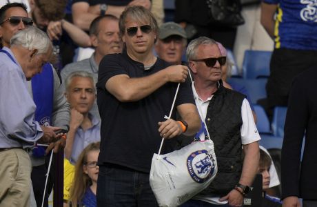 American businessman Todd Boehly attends the English Premier League soccer match between Chelsea and Watford at Stamford Bridge stadium in London, Sunday, May 22, 2022.(AP Photo/Alastair Grant)