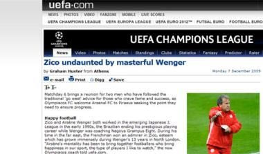 Ζίκο στο site της UEFA: “Δυνατή αλλά όχι ανίκητη η Άρσεναλ”