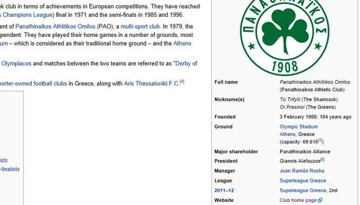 Πρώτα η Wikipedia, μετά ο Παναθηναϊκός