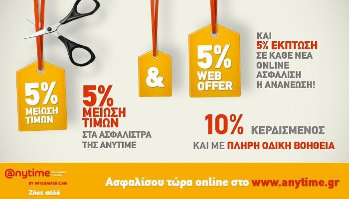 Νέες μειώσεις τιμών στα ασφάλιστρα αυτοκινήτου της Anytime!