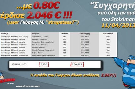 Με 0.80 έπιασε δελτίο με απόδοση 2.557!