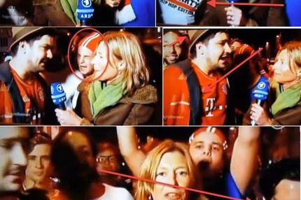 Γυναίκα ρεπόρτερ εν μέσω θερμόαιμων οπαδών