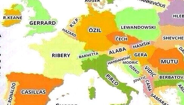 Ο χάρτης της Ευρώπης με ονόματα ποδοσφαιριστών