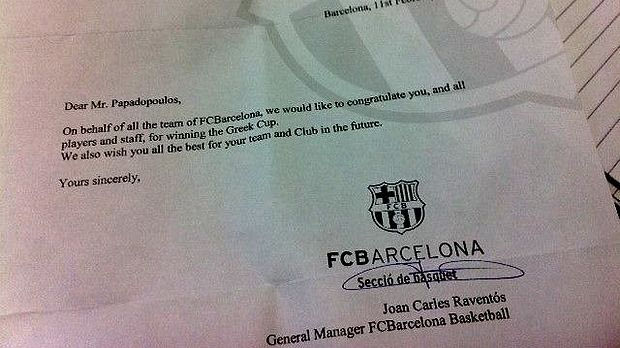 Συγχαρητήρια από την Μπαρτσελόνα για το Κύπελλο