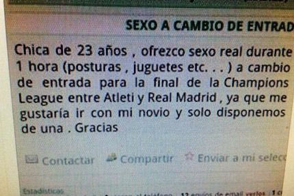 23χρονη προσφέρει σεξ για ένα εισιτήριο τελικού