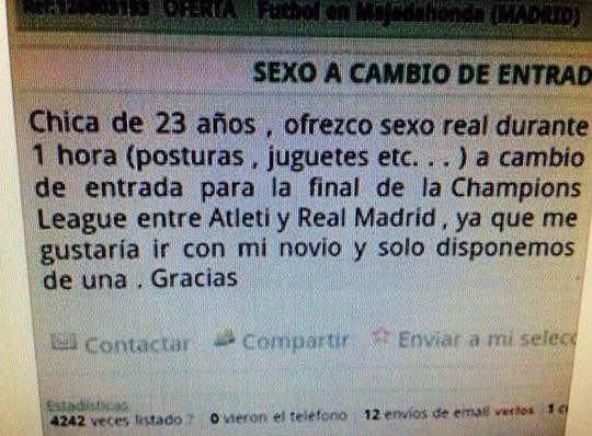 23χρονη προσφέρει σεξ για ένα εισιτήριο τελικού