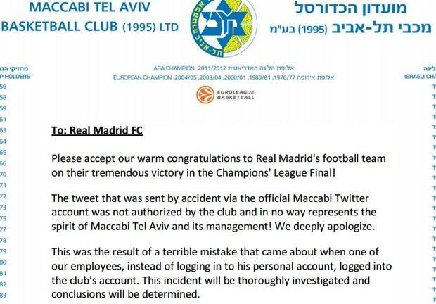 Η συγγνώμη της Μακάμπι στη Ρεάλ