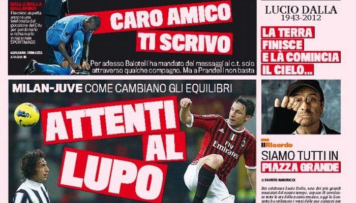 Μια Gazzetta dello Sport αφιερωμένη στον Λούτσιο Ντάλα