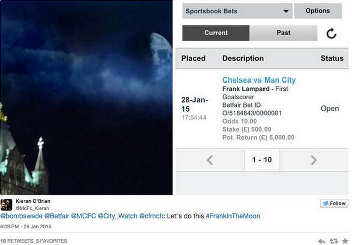 Στοιχημάτισε στον Λάμπαρντ επειδή τον είδε στο… φεγγάρι!