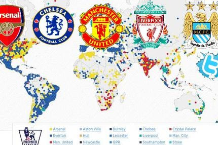 Οι ομάδες της Premier League με τους περισσότερους οπαδούς στον κόσμο ανά περιοχή (Χάρτης)