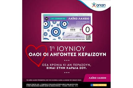 Λαϊκό Λαχείο: «Όλοι οι λήγοντες κερδίζουν» την Τρίτη 1η Ιουνίου –  Σίγουρα κέρδη 5 ευρώ για κάθε πεντάδα